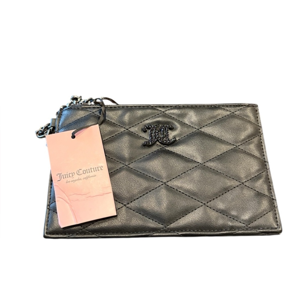 Juicy Couture Black Quilted Brighter Than a Diamond Wristlet w/Chain BP4